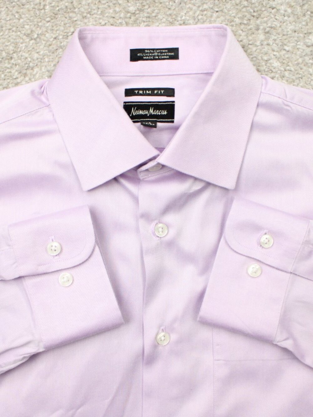 Neiman Marcus Dress Shirt Men 15, 32/33 Pink Trim Fit Cotton Stretch Long Sleeve